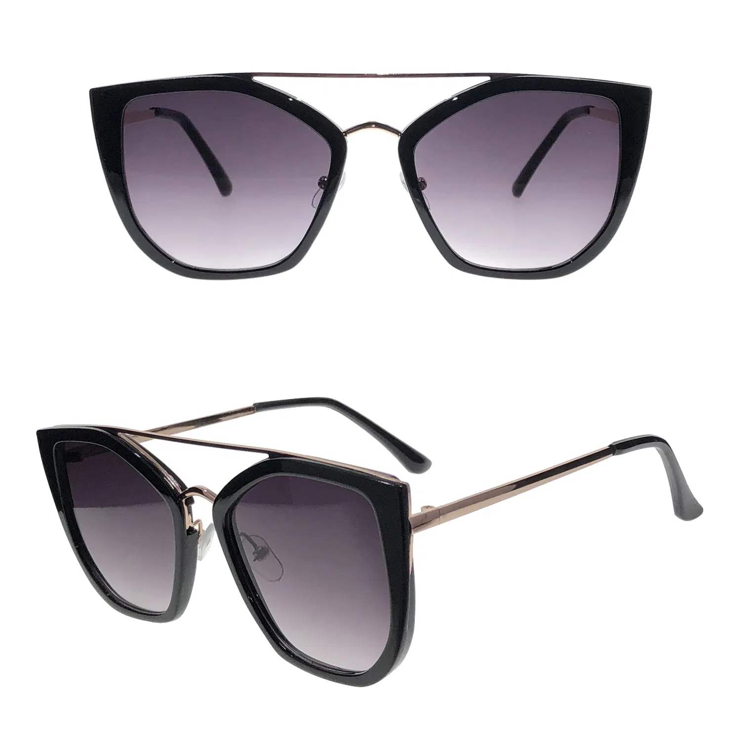 Gafas de sol de moda con puente de nariz de metal doble con montura de plástico