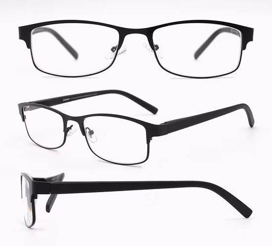 Venta caliente Marco ovalado de alambre delgado Logotipo personalizado Gafas de lectura negras retro Bisagra flexible Almohadillas ajustables Gafas de lectura de metal (WRM21055)